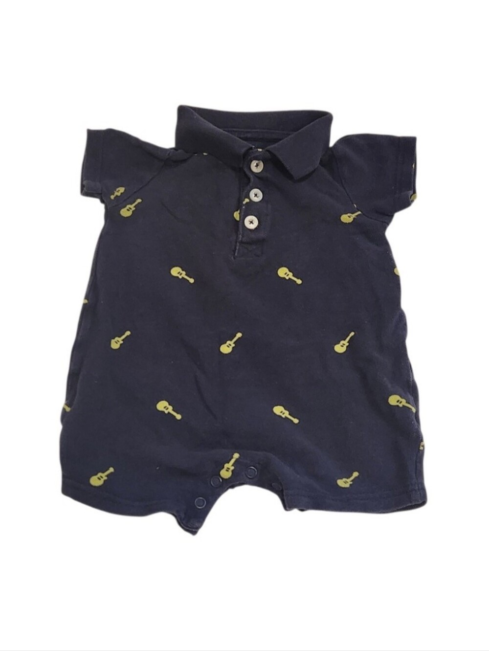 6 Month Carter’s Baby Boy Navy Guitar Print Polo Romper One Piece